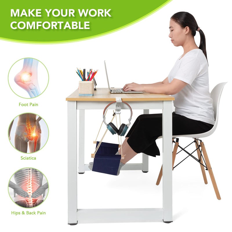 iMissiu Foot Hammock Under Desk Footrest | Adjustable Office Foot Rest Under Desk Hammock | Portable Desk Feet Hammock with Headphones Holder (Black) - Image 4